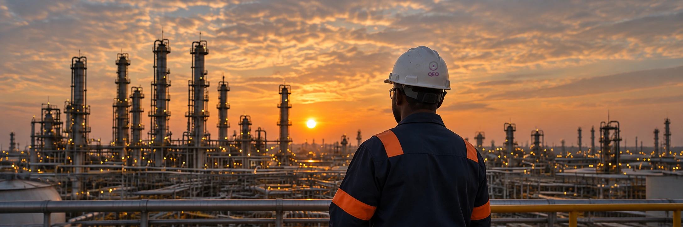 Une installation pétrolière au crépuscule.